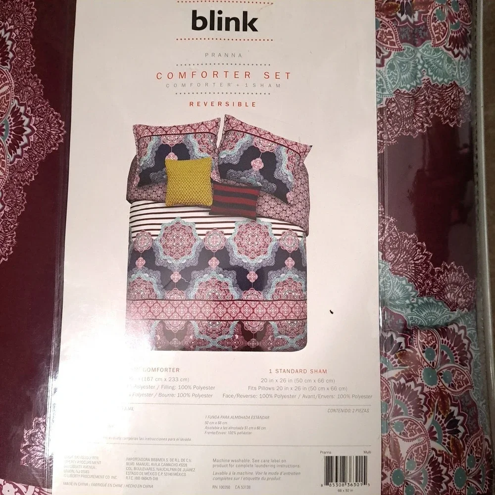 Blink Pranna Twin Reversible Comforter Set Medallion Stripe Burgundy Navy 2pc